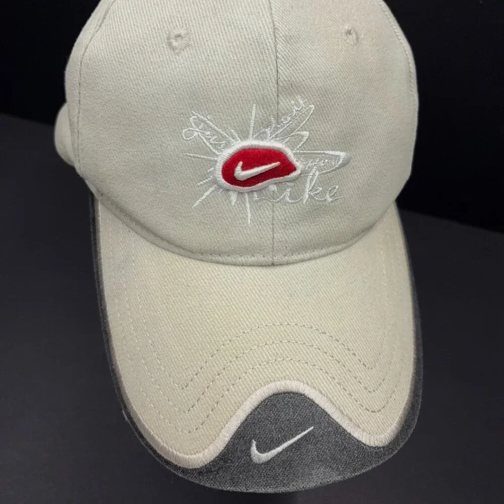 Vintage 2005 Nike ACG Cap Hat Beige Red Swoosh Logo Made In Korea Y2K - Picture 6 of 10